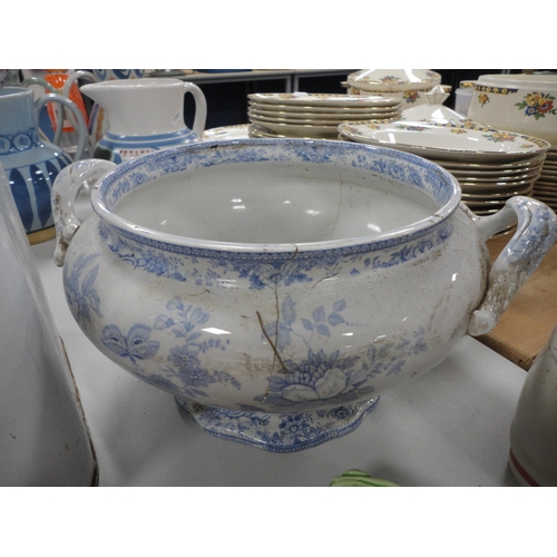 269 - Enamel bread bin, sampler, chamber pot, vase, ornaments etc.