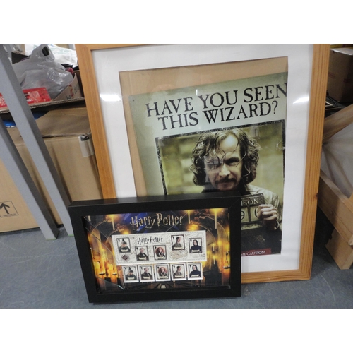 270 - Box of Harry Potter paperback books and two framed pictures etc.