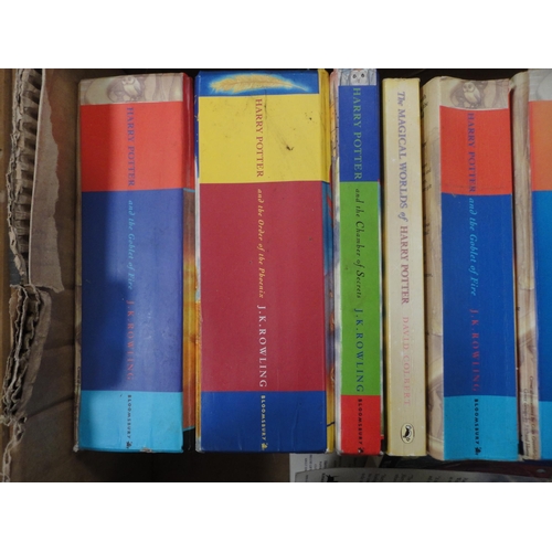 270 - Box of Harry Potter paperback books and two framed pictures etc.