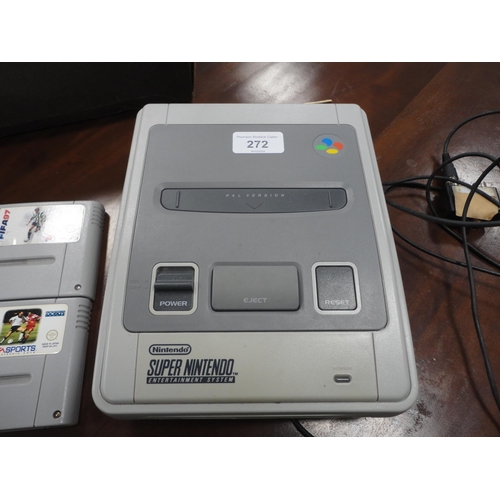 272 - Super Nintendo console, controller and four games.