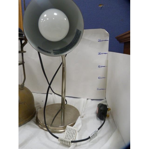 276 - Vintage paraffin lamp and a contemporary gooseneck desk light.  (2)