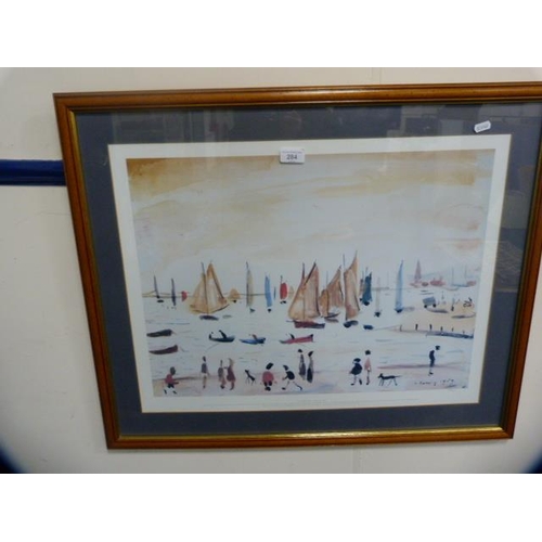 284 - After LS Lowry RA Yachts 1959Limited edition print, no. 672/850, reproduced from the original waterc... 