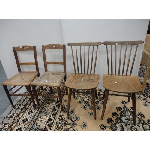 297 - Pair of Arts & Crafts parlour chairs and a pair of Vintage spindle-back chairs in the manner of ... 