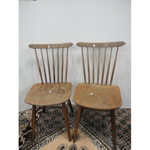 297 - Pair of Arts & Crafts parlour chairs and a pair of Vintage spindle-back chairs in the manner of ... 