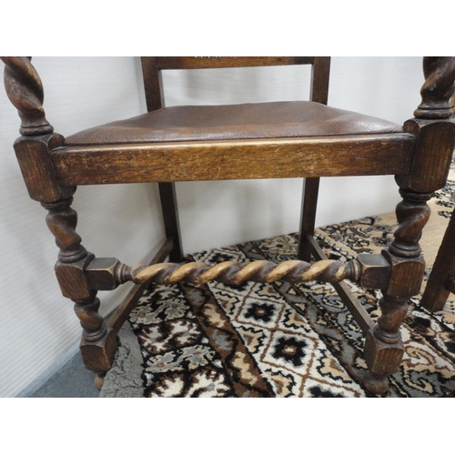 299 - Set of six oak dining chairs with bergère back rests, including a pair of carvers.  (6)