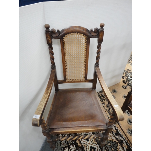 299 - Set of six oak dining chairs with bergère back rests, including a pair of carvers.  (6)