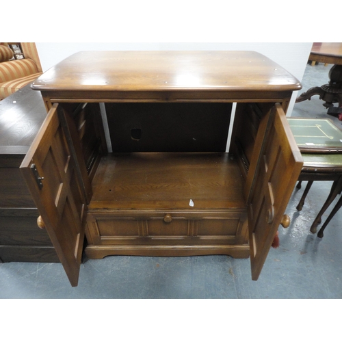 301 - Priory-style two-door cupboard, another Priory-style cupboard and an Ercol-style television cabinet.... 