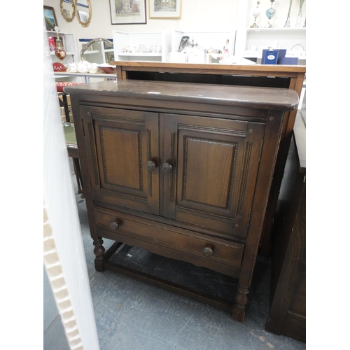 301 - Priory-style two-door cupboard, another Priory-style cupboard and an Ercol-style television cabinet.... 