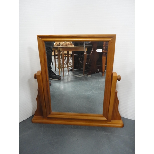 307 - Chinese hardwood occasional table (from a nest of tables), modern pine toilet mirror and a magazine ... 