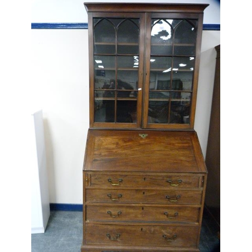 318 - George III and later mahogany bureau bookcase.