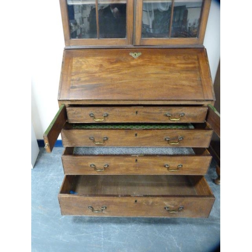 318 - George III and later mahogany bureau bookcase.