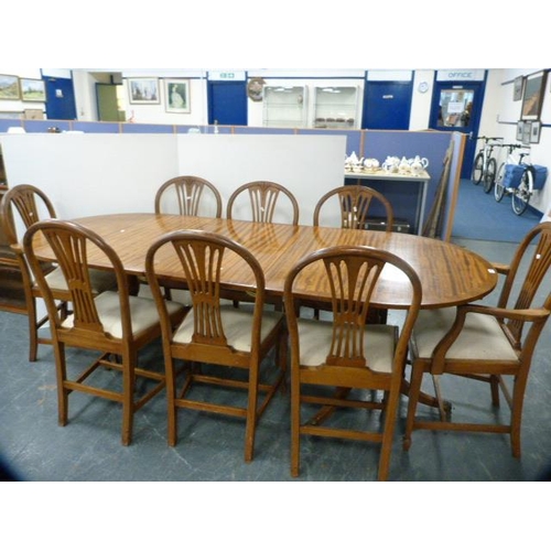 320 - Set of eight wheatsheaf dining chairs, including two carvers, and a reproduction twin-pedestal dinin... 