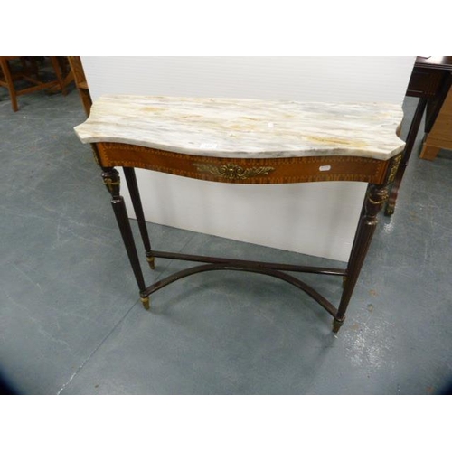 325 - Reproduction Louis XVI style console table with simulated marble top.