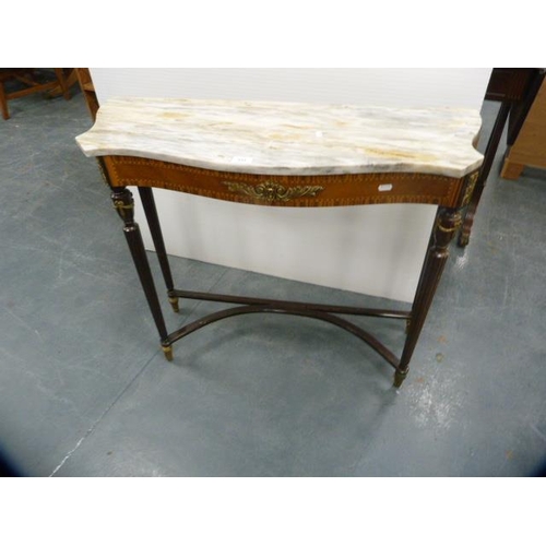 325 - Reproduction Louis XVI style console table with simulated marble top.