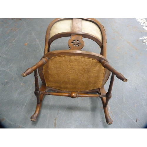 336 - Arts & Crafts-style oak parlour armchair, upholstered in later Rexine.