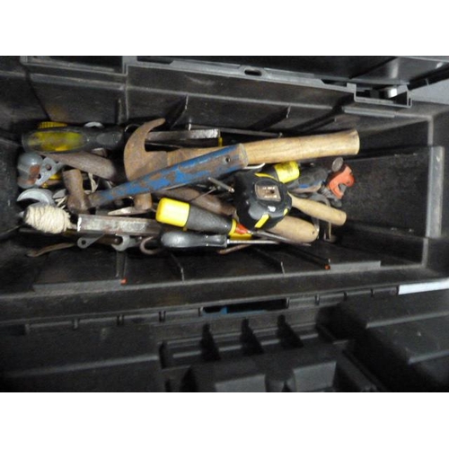 337 - Toolboxes and boxes containing a large quantity of tools to include pipe cutter, levels, hammers, sa... 