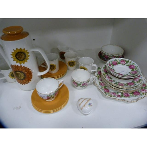 86 - Studio pottery part coffee set, Paragon part tea set etc (one shelf).