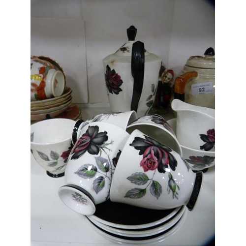 92 - Tea and coffee wares to include Royal Albert 'Masquerade' part coffee set, hunting teapot, Colclough... 