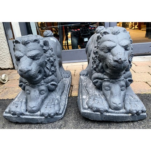 495 - Pair of concrete Lions, 38 cm high, 58 cm long