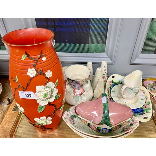 325 - Quantity of Maling lustreware to include dishes, vase, milk jug & large vase with floral design