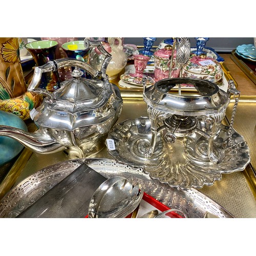 322 - Quantity of silver plated items to include cutlery, tray, teapot, etc