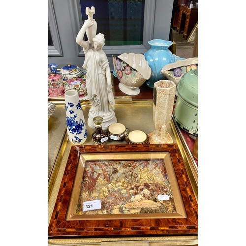 321 - Classical lady bust, small vases, framed picture, etc