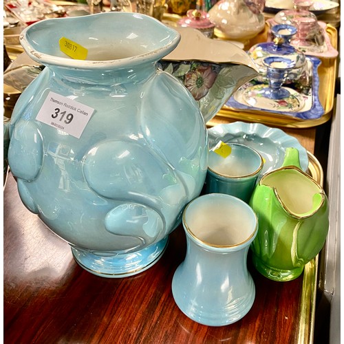 319 - Tray of various Maling lustreware items including vase, saucers, milk jug, etc