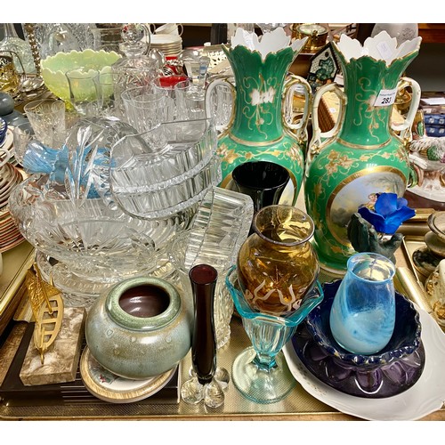 283 - Pair of Continental-style vases, decorative glassware, crystalware, etc