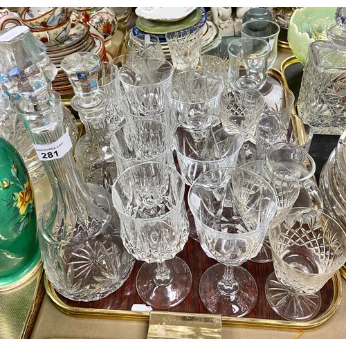 281 - Large quantity of crystal glassware to include wine glasses, water glasses, decanters, etc