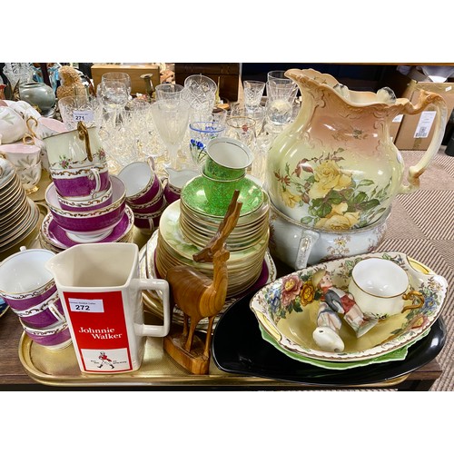 272 - Assorted teaware, dishes, Johnnie Walker jug, etc