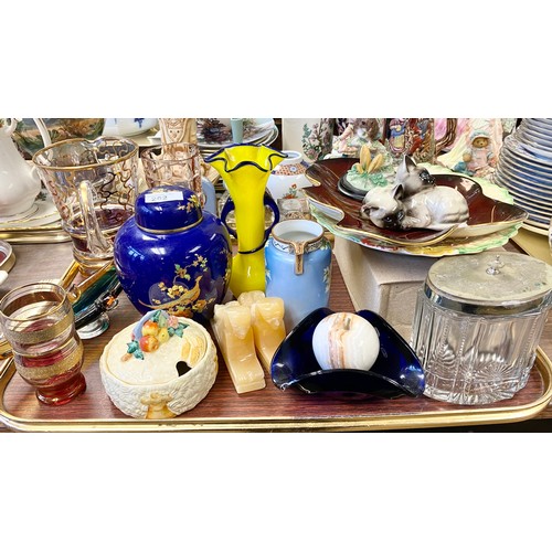 262 - Decorative items to include Beswick cats, Carlton ware Ginger jar, Clarice Cliff jam dish and cover ... 