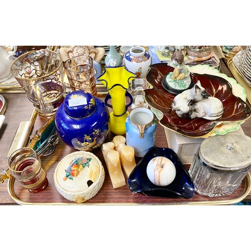 262 - Decorative items to include Beswick cats, Carlton ware Ginger jar, Clarice Cliff jam dish and cover ... 