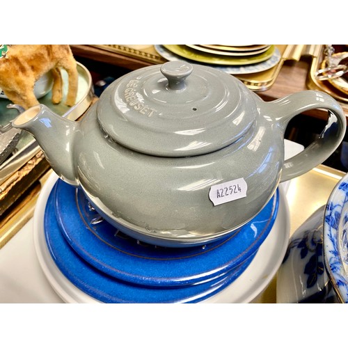 254 - Fenton 'Moss Ross' chamber pot, Le Creuset teapot, Two Denby stands, etc