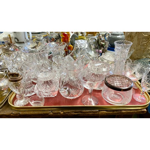 250 - Collection glassware to include jugs, vase, basket etc.