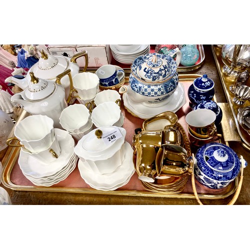 248 - Wedgewood gilt decorated tea set , gilt coffee set, prunus blossom ginger jars etc.