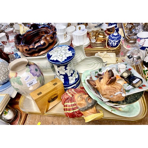 247 - Decorative items to include Maling vase, Lurpak toast rack, a butter dish, oriental hardwood stand e... 