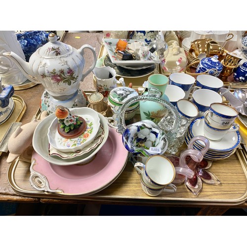 246 - Decorative ceramics to include Royal Doulton coffee set , teapot , glass posy basket etc.