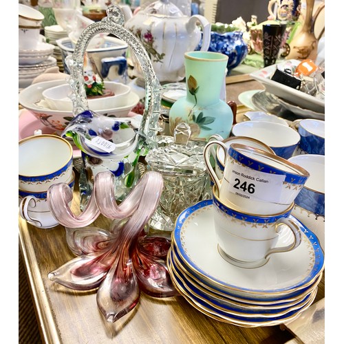 246 - Decorative ceramics to include Royal Doulton coffee set , teapot , glass posy basket etc.