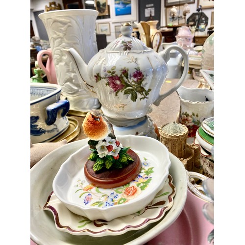 246 - Decorative ceramics to include Royal Doulton coffee set , teapot , glass posy basket etc.