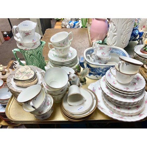 244 - Richmond rose decorated part tea set blue and white jardiniere and other tea ware etc.