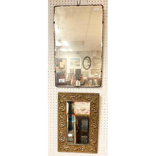 402 - Mirror 30 x 51 cm and a brass framed mirror