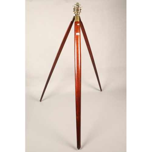 493 - Mahogany and brass surveyors tripod height 160 cm