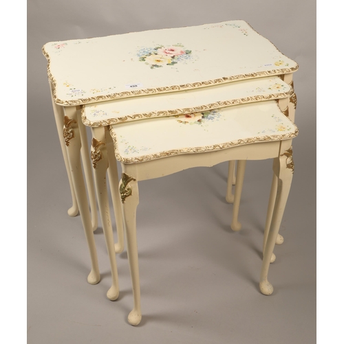 498 - Nest of cream and gilt Italianate tables,