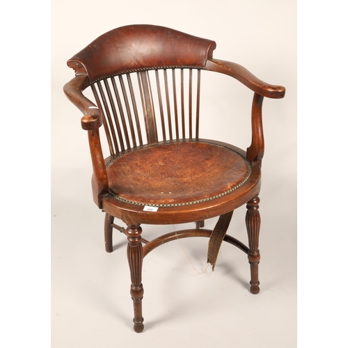 558 - Mahogany leather inlaid chair, 84cm height