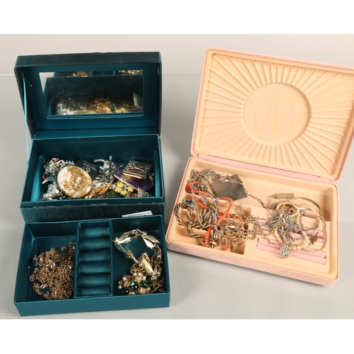 130 - Two boxes of assorted costume jewellery, including silver etc (2)