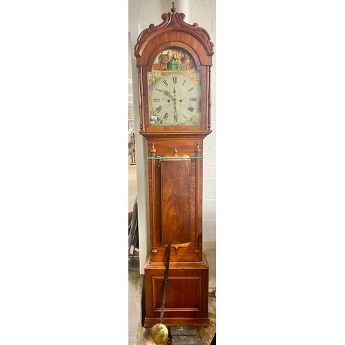 564 - Grandfather clock by W. Prentice, Dalmellington. Face depicts possible medieval Royal scene and myth... 