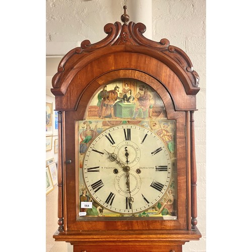 564 - Grandfather clock by W. Prentice, Dalmellington. Face depicts possible medieval Royal scene and myth... 