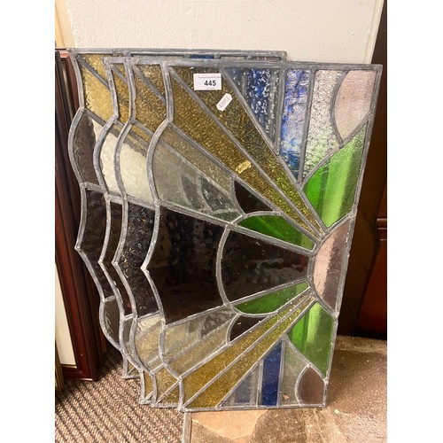 445 - Four stained leaded glass panels 36cm x 65cm