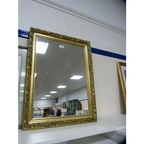 118 - Reproduction gilt framed wall mirror, print after Monet and a contemporary wall hanging.  (3)