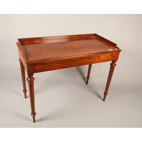 591 - Victorian mahogany writing table with fitted drawer,H 76cm, W 103cm, D 50cm